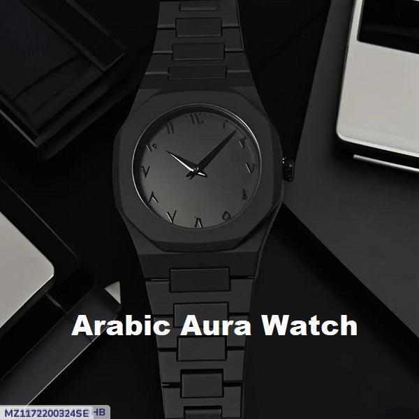 Men's Quartz Black Arabic Aura Watch - 1 Pc Water Resistant