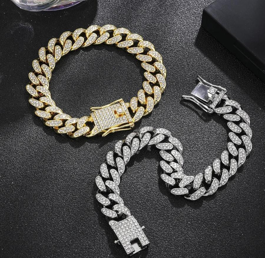 Gold & Silver Plated Rhinestone Chain Bracelet - 1 Pc