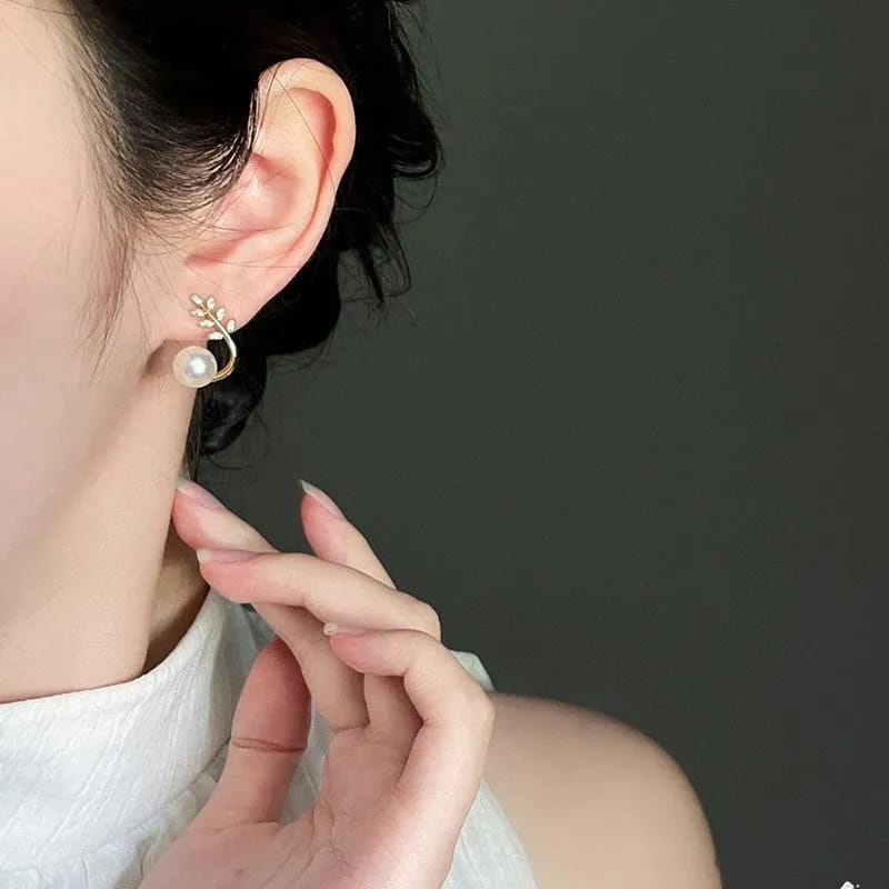 Leave Pearl Trendy Korean Earrings (AWT-103)