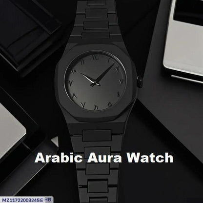 Men's Quartz Black Arabic Aura Watch - 1 Pc Water Resistant