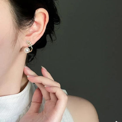 Leave Pearl Trendy Korean Earrings (AWT-103)
