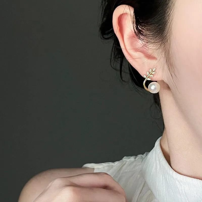 Leave Pearl Trendy Korean Earrings (AWT-103)